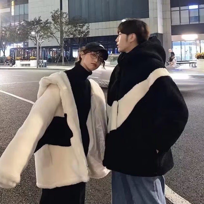 Autumn Winter Mens Sherpa Coat Korean Trendy Cotton Jacket Black - Image 4