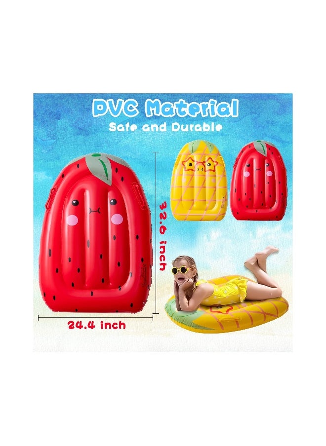 Generic - Inflatable Boogie Boards for Kids - Fun Swimming Pool Floating Surf Bodyboards with Handles in Pineapple and Strawberry Designs, Perfect for Learning to Swim and Summer Water Activities (Set of 2) - Image 1
