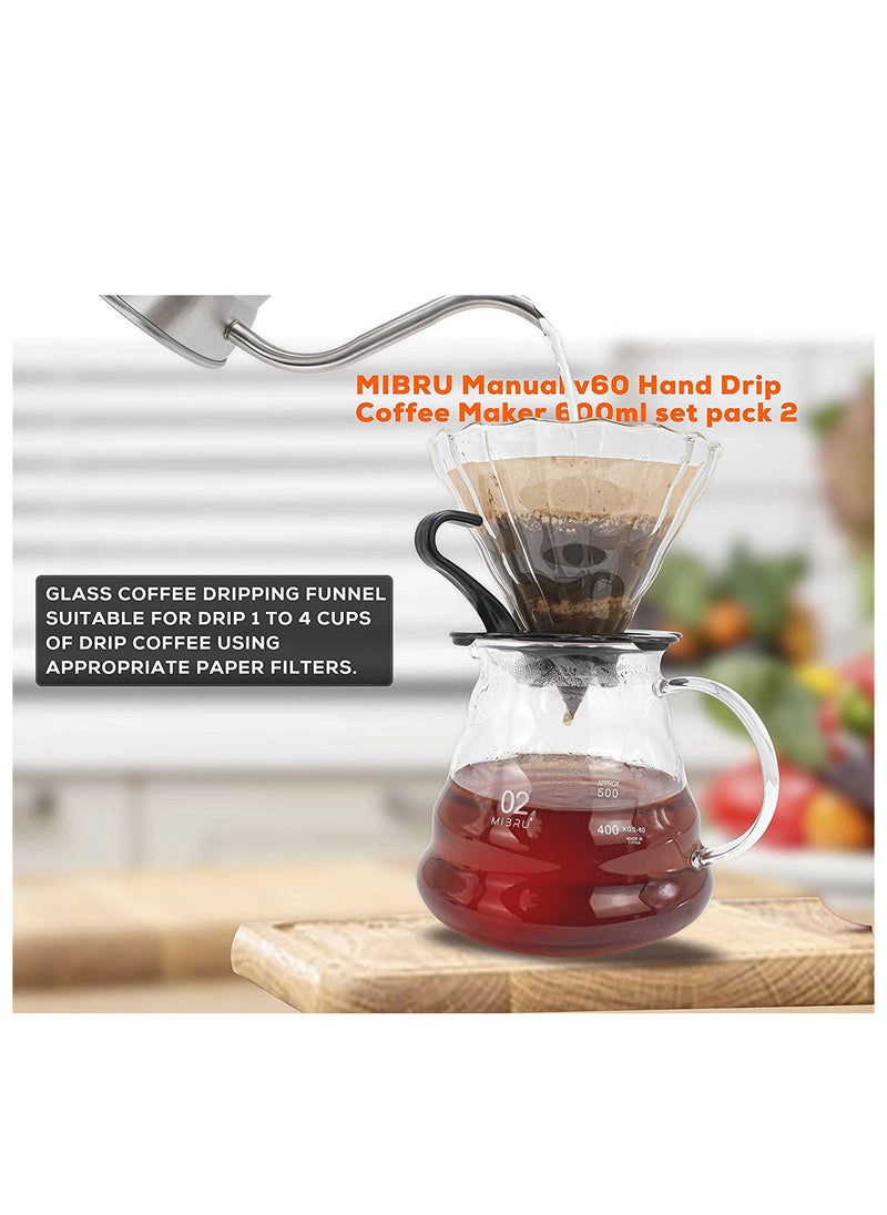 MIBRU - Manual V60 Hand Drip Coffee Maker 600ml Set Pack Of 2 - Image 1