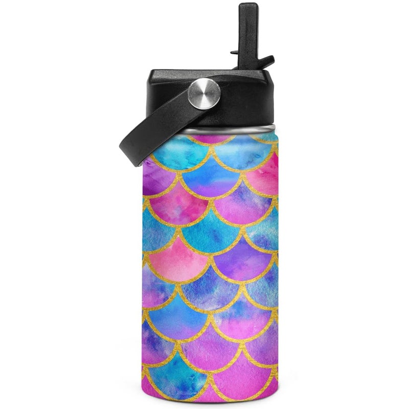 Mermaid Water Bottle for Girls Kids Kid Insulated Water Bottles 12oz Stainless Steel Travel School Tumbler Double Wall Vacuum Cup with Straw