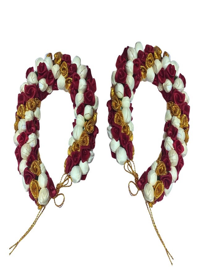 Ervio Beautiful Artificial Flower Gajra Bun Juda Maker Flower Gajra Hair Accessories For Women and Girls Wedding Bridal Bun Decoration White Maroon Gold Mix Veni - Image 1