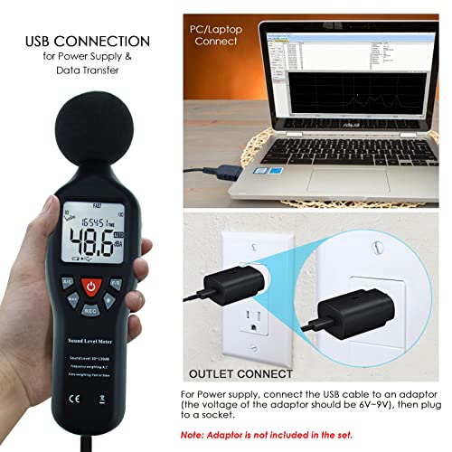 DANOPLUS Decibel Meter Sound Level Meter with Data Logging, High Accuracy dB SPL Meter with LCD Backlight, Real-time Display, 30-130 dB Range, Connect Software in PC - Image 2
