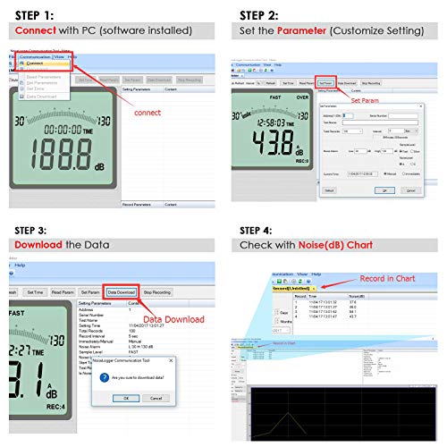 DANOPLUS Decibel Meter Sound Level Meter with Data Logging, High Accuracy dB SPL Meter with LCD Backlight, Real-time Display, 30-130 dB Range, Connect Software in PC - Image 4