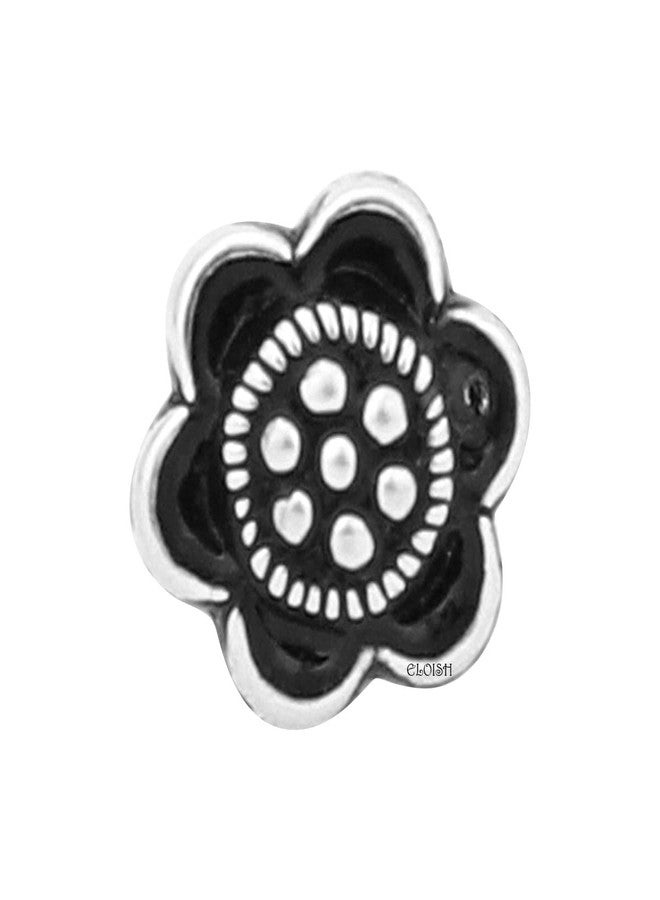 ELOISH Thin Flower Design Oxidized 92.5 Sterling Silver Nose Pin for Women .92.5% Pure Silver Oxidised Nose Pin for Girls with Back Push Design (FLORAL OXIDISED) - Image 4