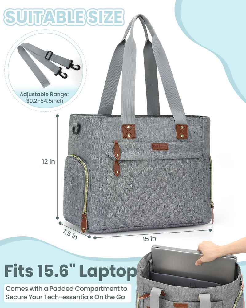 Pritent Diaper Bag Tote for Working Mom, Large Travel Diaper Tote for Mom and Dad with 14 Inch Laptop Sleeve, Mommy Maternity Travel Baby Bag for Boys and Girls, Grey - Image 3