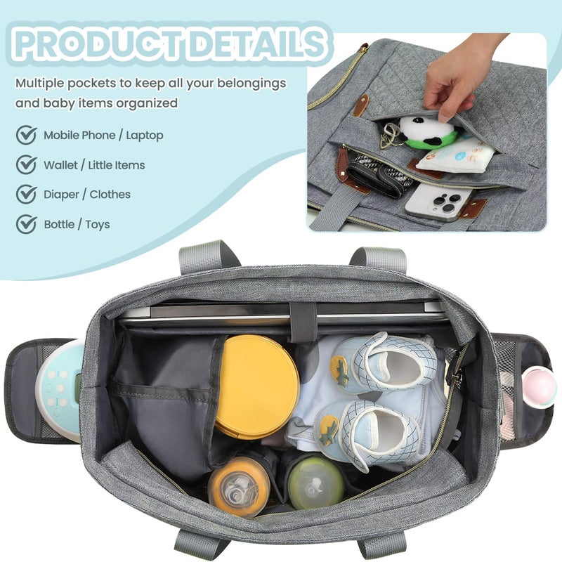 Pritent Diaper Bag Tote for Working Mom, Large Travel Diaper Tote for Mom and Dad with 14 Inch Laptop Sleeve, Mommy Maternity Travel Baby Bag for Boys and Girls, Grey - Image 4