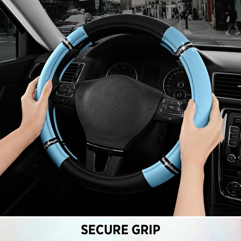 Road Comforts Road Comfort Leather Steering Wheel Cover â€“ Premium Anti-Slip Car Steering Wheel Grip Cover â€“ Universal Fit for 14.5â€â€“15.5â€ Cars, Trucks & SUVs - Blue - Image 5