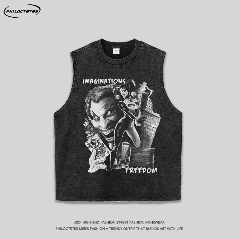 Street Trendy Brand Oversize Printed Washed Old Short-Sleeved T-Shirt For Men And Women Trendy Vibe Retro Half-Sleeved T-Shirt - Image 2