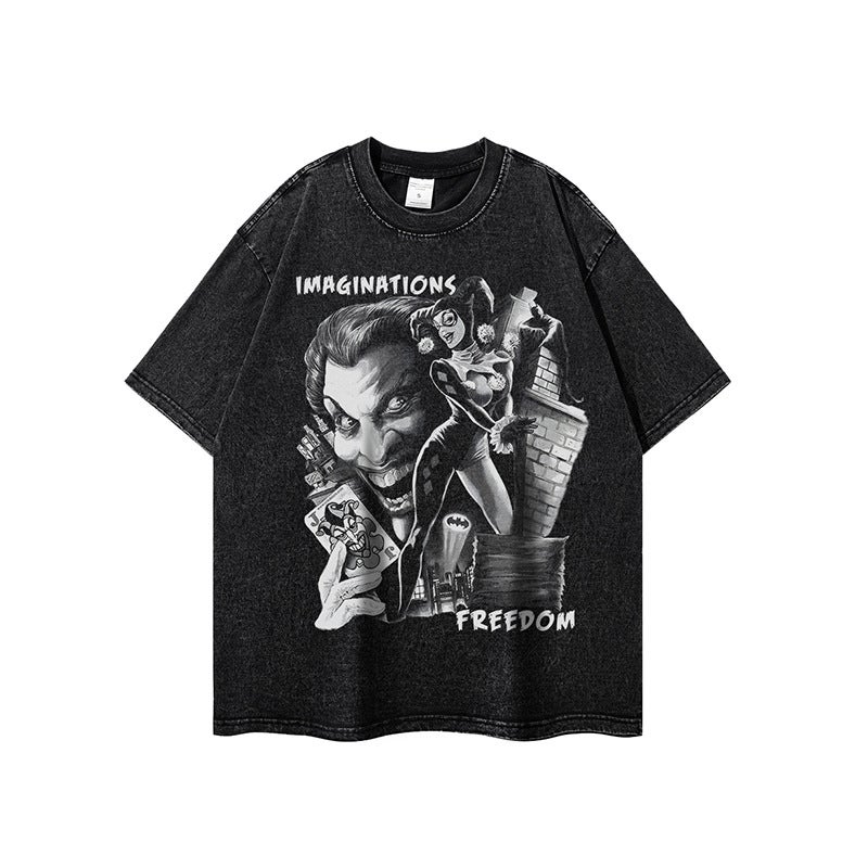 Street Trendy Brand Oversize Printed Washed Old Short-Sleeved T-Shirt For Men And Women Trendy Vibe Retro Half-Sleeved T-Shirt - Image 4