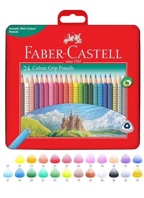 24-Piece Grip Colour Pencils In A Flat Metal Tin Box