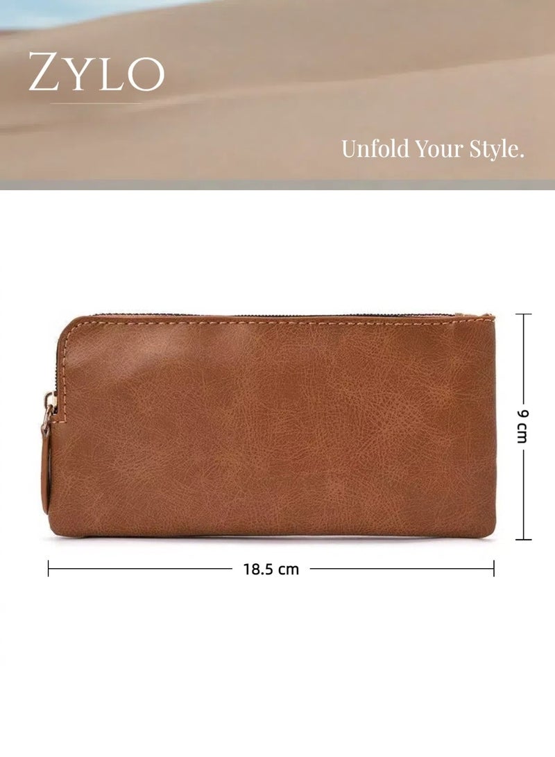 Zylo Leather Clutch Wallet for Women or Men with Zip, Hand Strap, Large Capacity. (Brown)  - Image 2