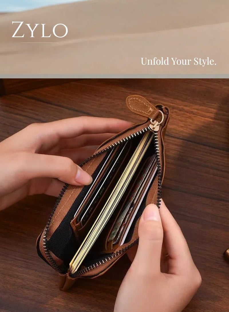 Zylo Leather Clutch Wallet for Women or Men with Zip, Hand Strap, Large Capacity. (Brown)  - Image 3