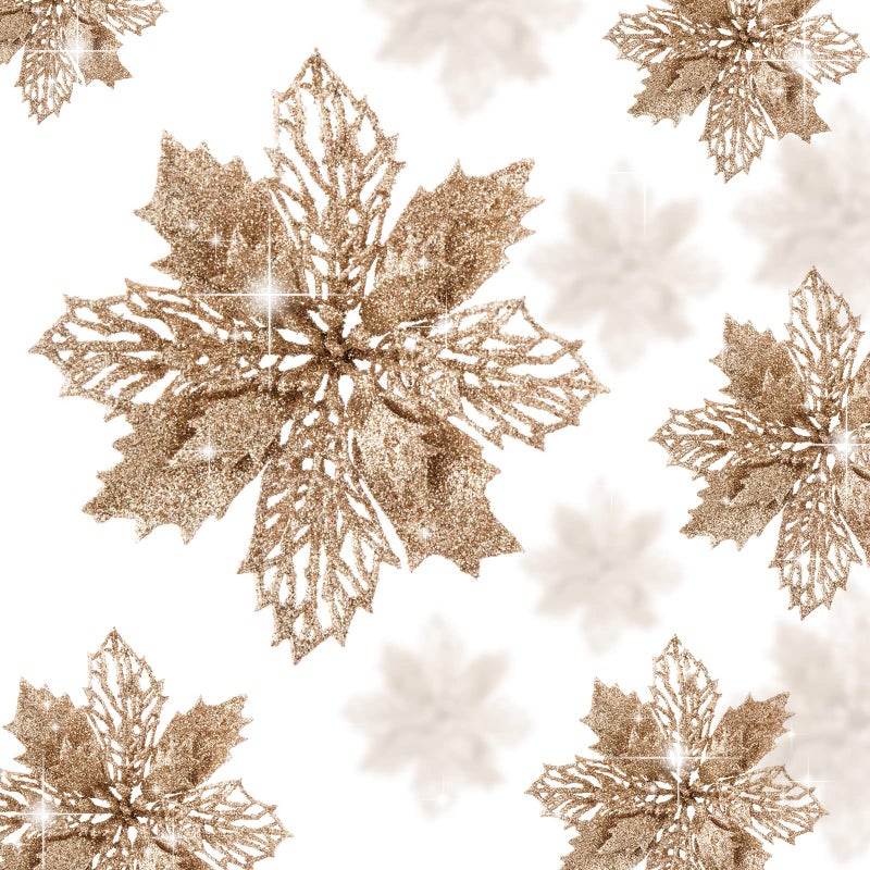 Wironlst 16 Pcs Glitter Poinsettia Flowers Artificial - Christmas Champagne Poinsettia Decorations Tree Flowers Ornaments for Xmas/Holiday/Seasonal/Wedding Decor - Image 1