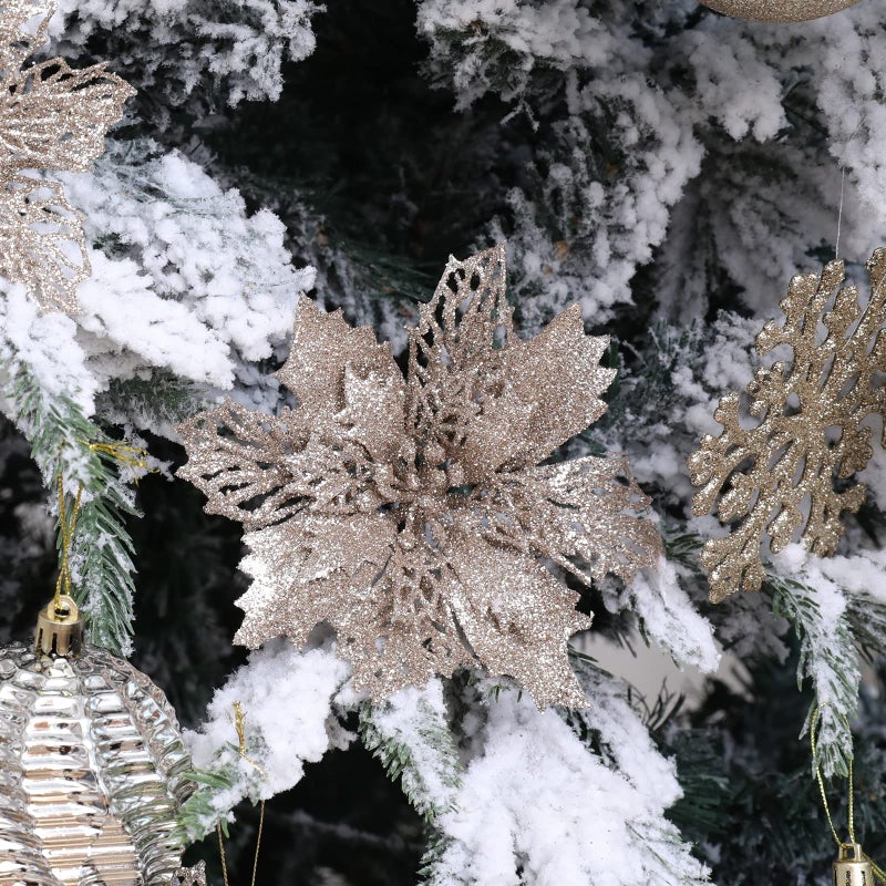 Wironlst 16 Pcs Glitter Poinsettia Flowers Artificial - Christmas Champagne Poinsettia Decorations Tree Flowers Ornaments for Xmas/Holiday/Seasonal/Wedding Decor - Image 4