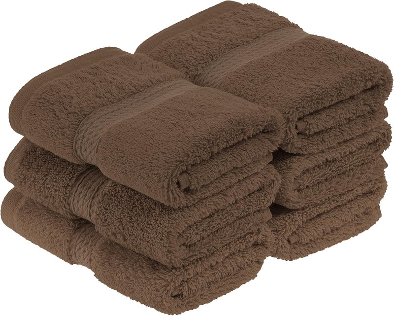 Superior Solid Egyptian Cotton Face Towel Set, 13" x 13", Chocolate, 6-Pieces - Image 1