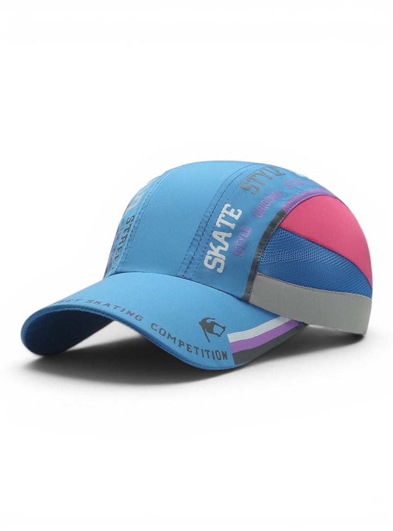 Print Panel Mesh Baseball Cap - Quick Dry Adjustable - Lake Blue