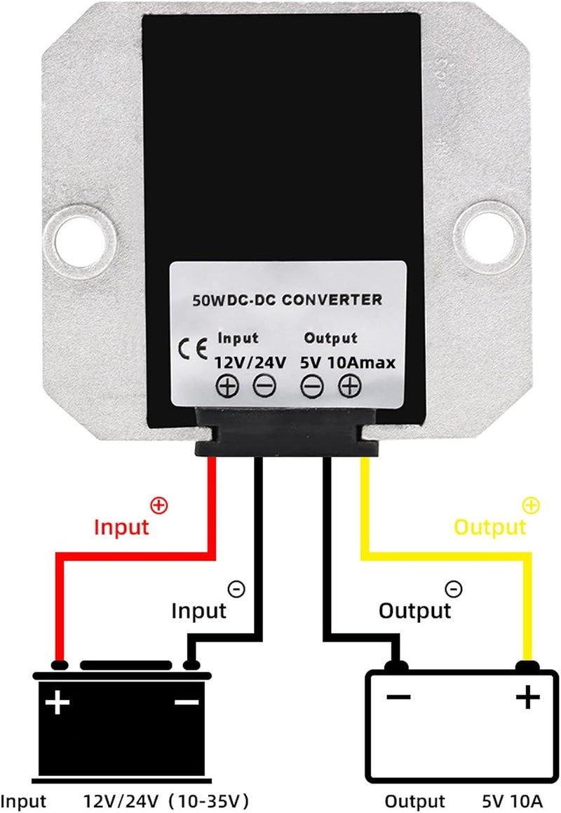 MGGi محول ومنظم جهد من نوع DC لتخفيض الجهد من 12V/24V إلى 5V بقدرة 10A وطاقة 50W، محول تخفيض الجهد مقاوم للماء، مكون إمداد الطاقة، مصنوع من الألومنيوم، يُستخدم في عربات الجولف، الرافعات، السيارات. - Image 3