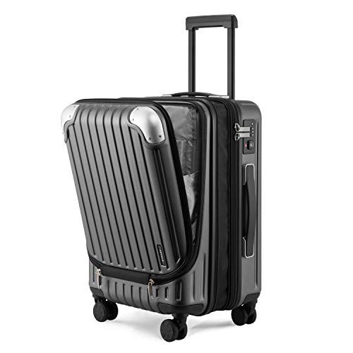 LEVEL8 Grace Carry on Luggage, 20 Inch Expandable Hard Shell Suitcases with Wheels, Abs+Pc Harshell Spinner Luggages with Tsa Lock, Travel Bag for Women Men, Grey - Image 1