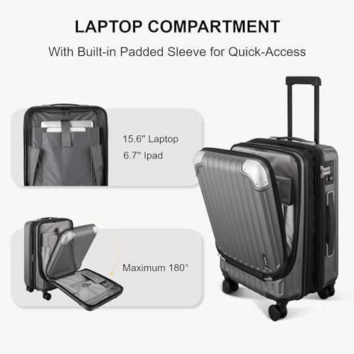 LEVEL8 Grace Carry on Luggage, 20 Inch Expandable Hard Shell Suitcases with Wheels, Abs+Pc Harshell Spinner Luggages with Tsa Lock, Travel Bag for Women Men, Grey - Image 3