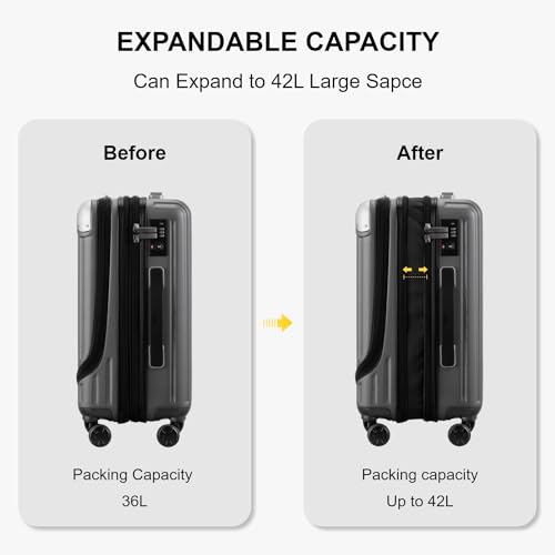 LEVEL8 Grace Carry on Luggage, 20 Inch Expandable Hard Shell Suitcases with Wheels, Abs+Pc Harshell Spinner Luggages with Tsa Lock, Travel Bag for Women Men, Grey - Image 4