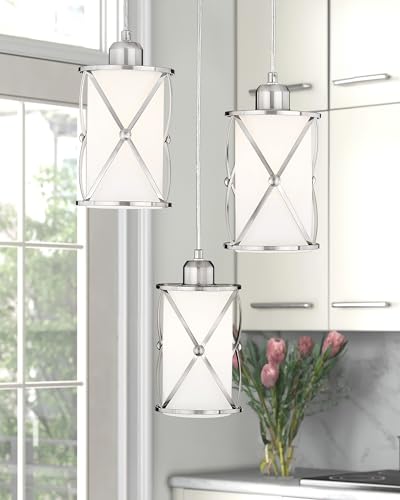 Osimir Brushed Nickel Dining Room Chandelier Light Fixture, 3-Light Pendant Lighting with Frosted Glass, Modern Kitchen Island Cluster Hanging Pendant Lights for Sink, CH9176BNW3 - Image 4