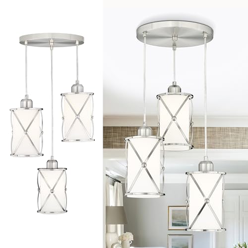 Osimir Brushed Nickel Dining Room Chandelier Light Fixture, 3-Light Pendant Lighting with Frosted Glass, Modern Kitchen Island Cluster Hanging Pendant Lights for Sink, CH9176BNW3 - Image 1