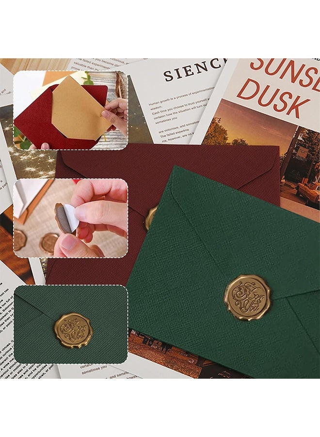 Green Vintage Letter Paper Set, 10 Sheets Writing Paper + 3 Kraft Envelopes + 3 Wax Seal Stickers, Elegant Stationery for Wedding Invitations Birthday Greeting - Image 3