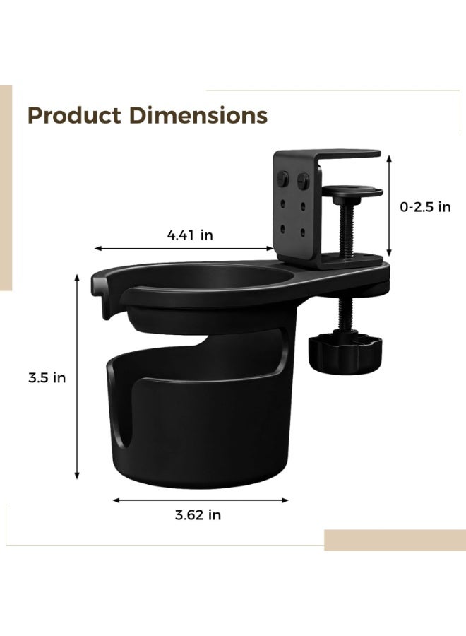 general Adjustable Height Rotating Cup Holder for Desk, Clamp Design for Coffee and Beverage Storage, Black Plastic, Fits Standard Cups, Ideal for Office, Gaming, and Car Use - Image 3