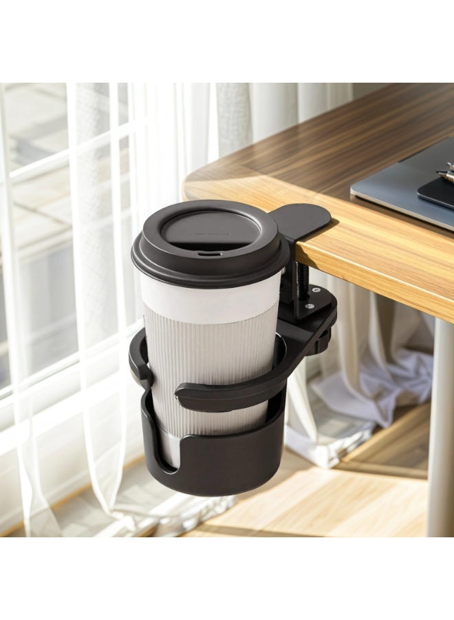 general Adjustable Height Rotating Cup Holder for Desk, Clamp Design for Coffee and Beverage Storage, Black Plastic, Fits Standard Cups, Ideal for Office, Gaming, and Car Use - Image 2