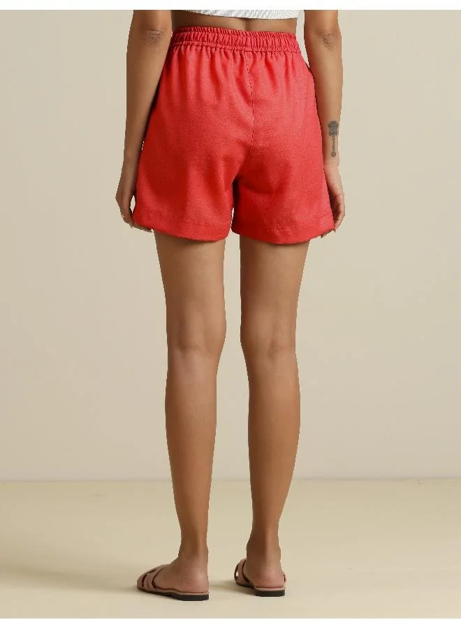 trueBrowns trueBrowns Red Cotton Blend Shorts With Drawstring