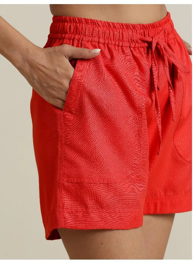 trueBrowns trueBrowns Red Cotton Blend Shorts With Drawstring