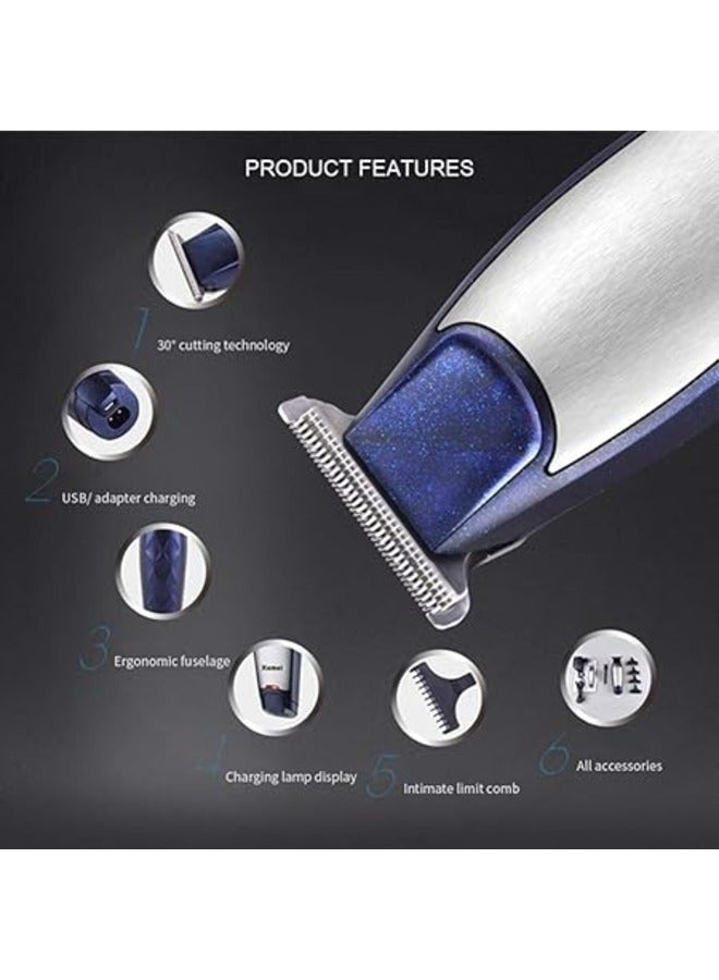 Kemei 5021 Hair Clipper, Electric Hair Clipper, Rechargeable Shaver, Barber, Hair Cutting, Shaving Machine for Men, Beard Shaver Silver/Blue - Image 2