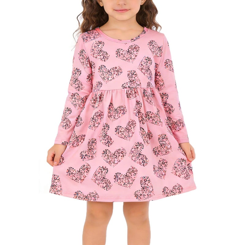 DACSOIT Valentines Toddler Girl Dress Love Hearts Print Ruffle Long Sleeve Casual Dress 6-7Y - Image 1