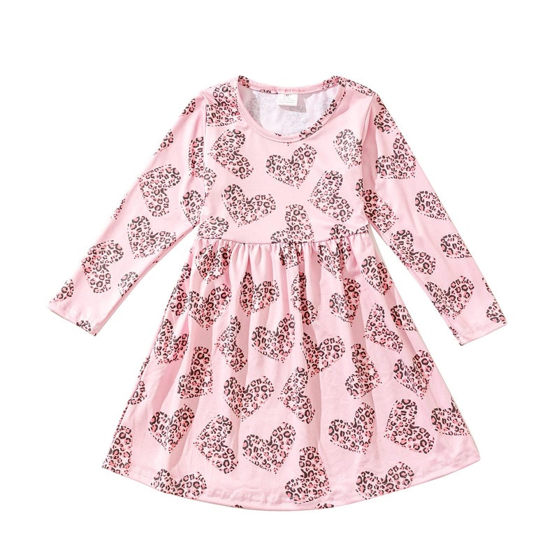 DACSOIT Valentines Toddler Girl Dress Love Hearts Print Ruffle Long Sleeve Casual Dress 6-7Y - Image 2