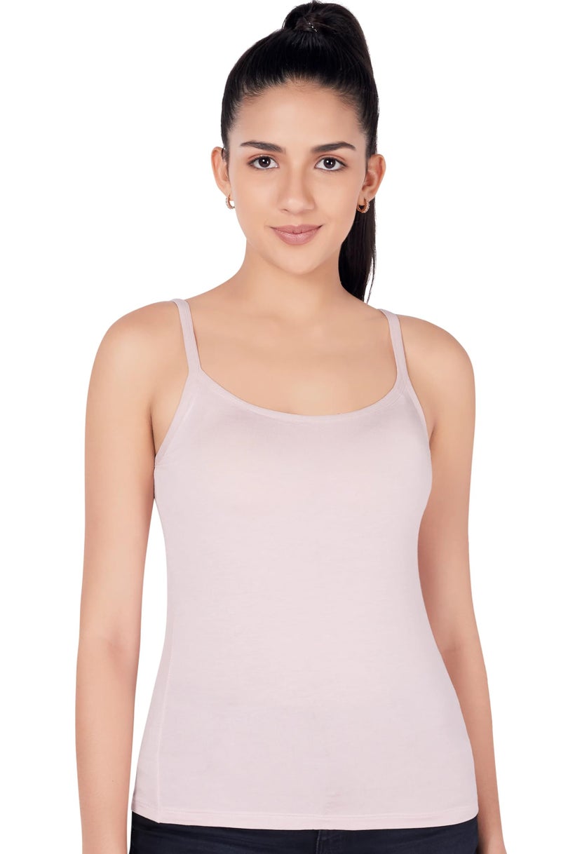 PLUMBURY Women Cotton Relaxed Fit Padded Camisole Adjustable Spaghetti Strap Tank Top with Built-in Shelf Bra,Pink Size XXL - Image 1