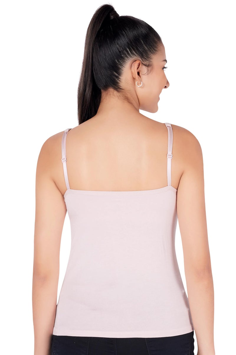 PLUMBURY Women Cotton Relaxed Fit Padded Camisole Adjustable Spaghetti Strap Tank Top with Built-in Shelf Bra,Pink Size XXL - Image 2
