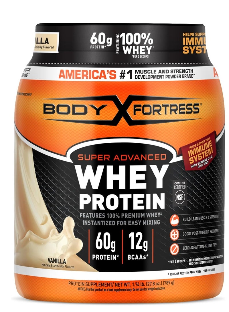 بودي فورتريس، مسحوق بروتين مصل اللبن المتقدم الفائق، الفانيليا، دعم المناعة (1)، فيتامينات C & D بالإضافة إلى الزنك، 1.74 رطل - Image 1