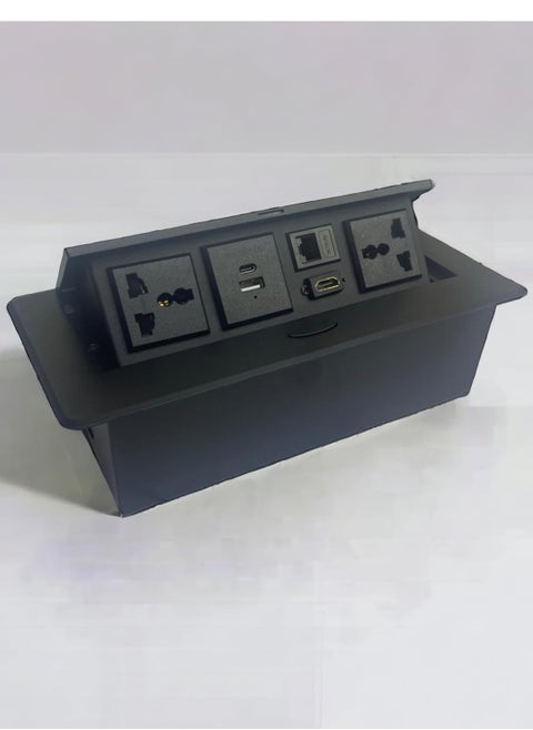 Table Popup Socket, Power Outlet LED Receptacle IP40 Protection Grade 250V 16A Dual USB/Type C/Hdmi/Data Table Socket Connection Box for Office and Home