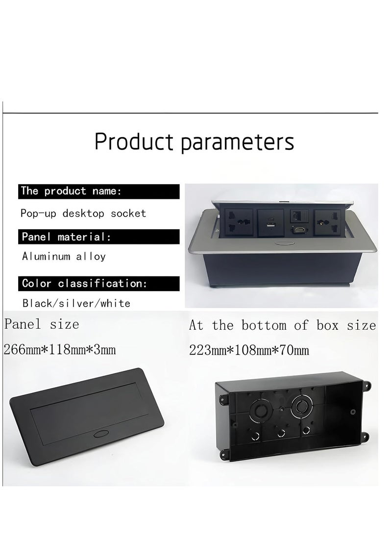Next Life - Table Popup Socket, Power Outlet LED Receptacle IP40 Protection Grade 250V 16A Dual USB/Type C/Hdmi/Data Table Socket Connection Box for Office and Home - Image 1