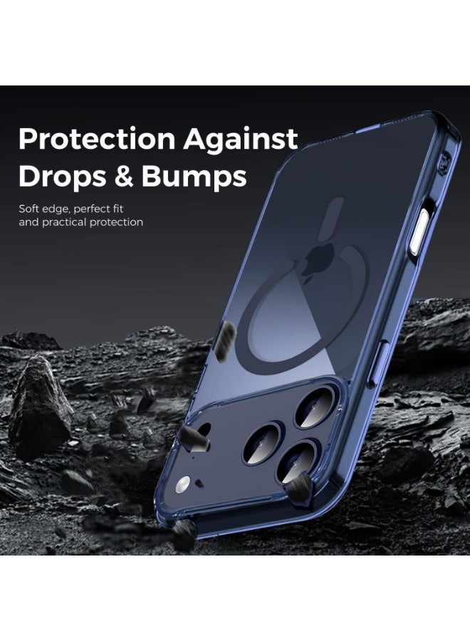 أكاليكس جراب مغناطيسي لهاتف iPhone 17 Pro Max، متوافق مع MagSafe، غطاء فاخر مطلي، جراب هاتف واقي مقاوم للصدمات من مادة TPU الناعمة الشفافة، (أزرق غامق). - Image 4