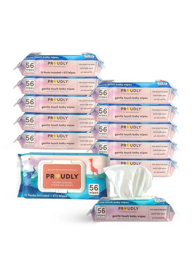 PROUDLY Gentle Touch Baby Wipes, Unscented & Hypoallergenic Wipes for Black & Brown Babies' Skin Care, 672 Count (12-Pack) - Image 1
