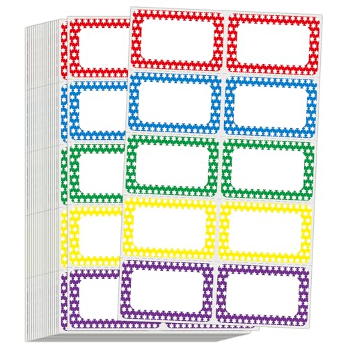 L LIKED 200 Name Tags Stickers Colorful Star Border 35 x 225 Name Labels for School Office Home 200 Labels - Image 1
