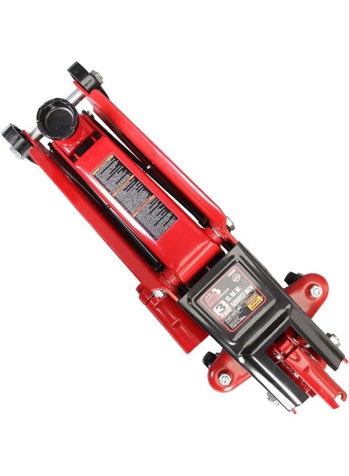 بيج ريد رافعة هيدروليكية أرضية (عربة) BIG RED T83006 من Torin مزودة بقطعة تمديد للرأس (مناسبة لسيارات الدفع الرباعي والشاحنات ذات الارتفاع العالي): سعة 3 أطنان (6000 رطل)، اللون الأحمر. - Image 3