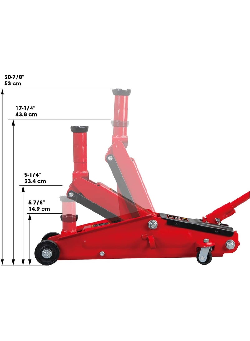 بيج ريد رافعة هيدروليكية أرضية (عربة) BIG RED T83006 من Torin مزودة بقطعة تمديد للرأس (مناسبة لسيارات الدفع الرباعي والشاحنات ذات الارتفاع العالي): سعة 3 أطنان (6000 رطل)، اللون الأحمر. - Image 2