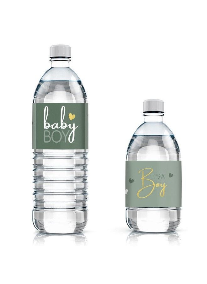 DISTINCTIVS - Green It’S A Boy Baby Shower Water Bottle Labels Greenery Baby Boy 24 Stickers - Image 1