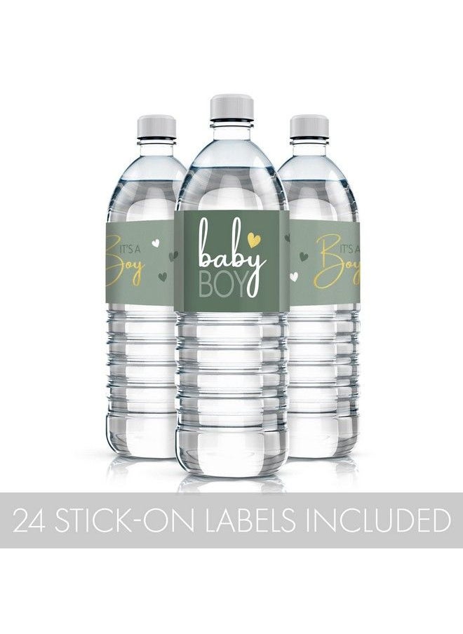 DISTINCTIVS - Green It’S A Boy Baby Shower Water Bottle Labels Greenery Baby Boy 24 Stickers - Image 1