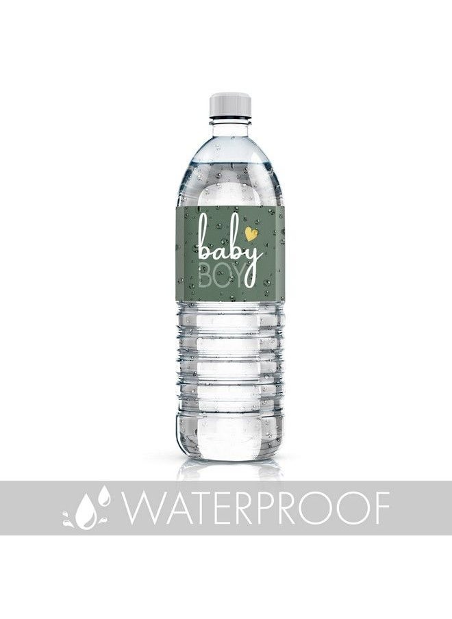 DISTINCTIVS - Green It’S A Boy Baby Shower Water Bottle Labels Greenery Baby Boy 24 Stickers - Image 1