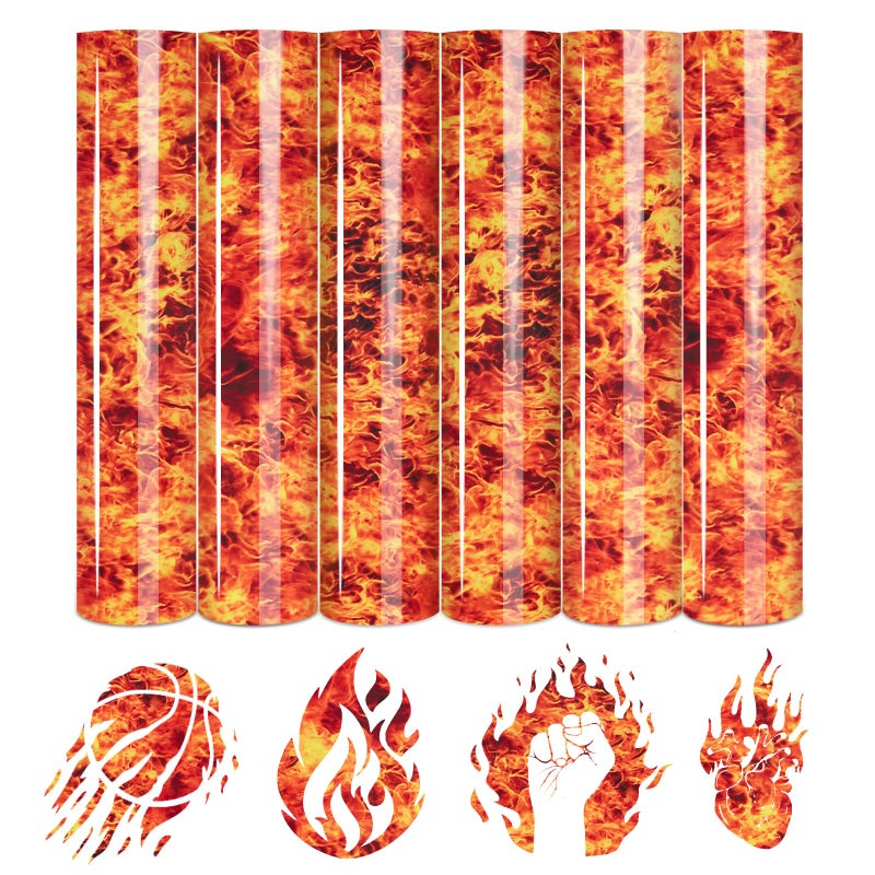 تينت نات فليم HTV حرق النار فينيل نقل الحرارة 12x10 بوصة 6 ورقة نمط النار HTV فينيل نقل الحرارة تي شيرتات قبعات ملابس DIY فليم حديد على فينيل متوافق مع كريكت أو سيلويت كامييو
