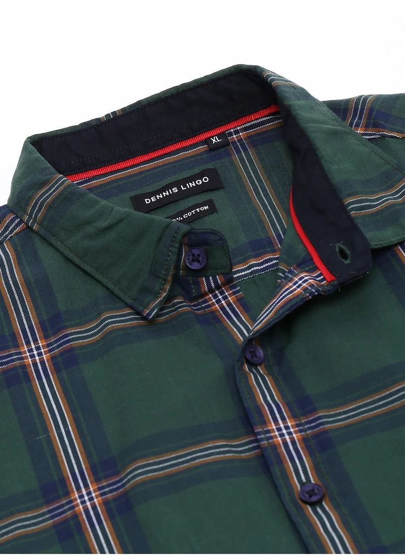 Dennis Lingo Green Regular Fit Shirt for Men - Cotton, Checks, Spread Collar, Full Sleeves, Casual