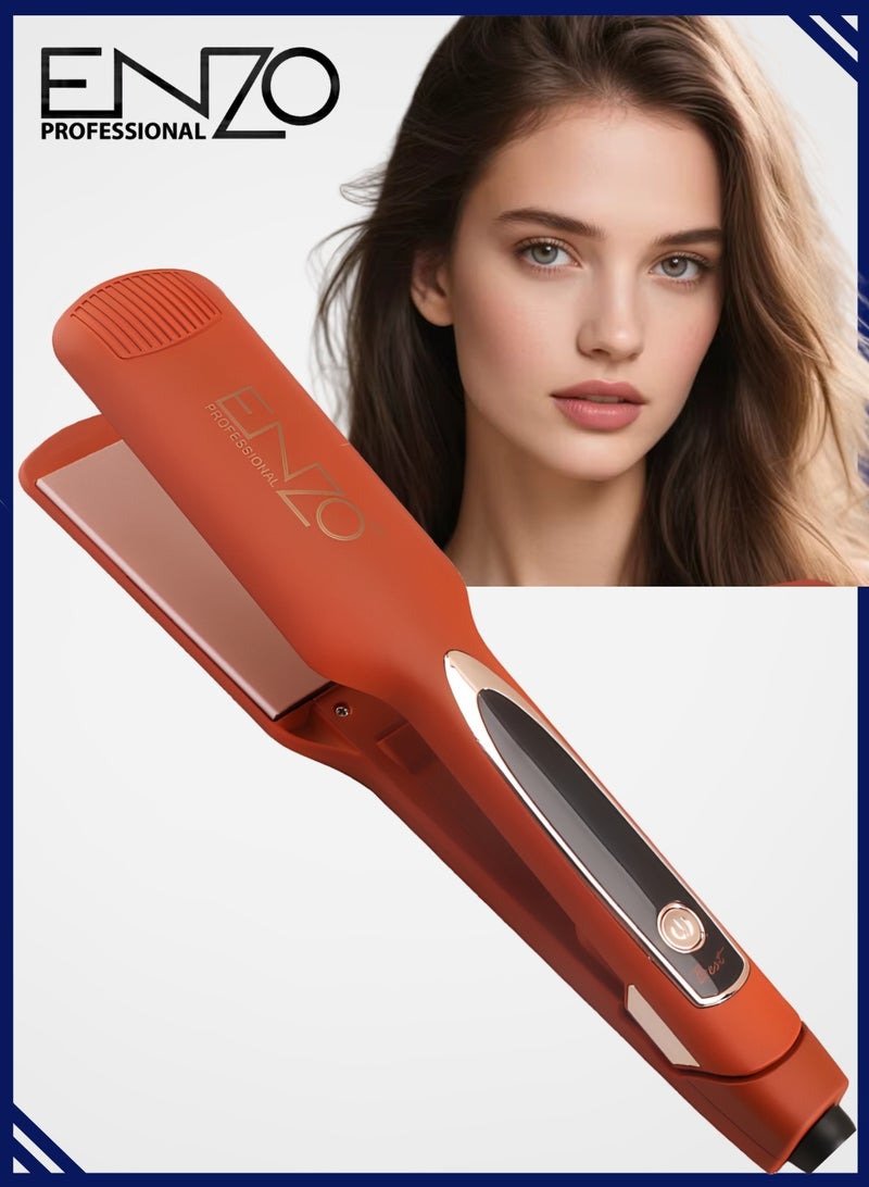 إنزو EN-3221 مكواة فرد الشعر الاحترافية، مكواة فرد الشعر للشعر القصير المجعد، مكواة فرد الشعر للسفر مع طبقة رقيقة من التيتانيوم للتسخين - Image 1
